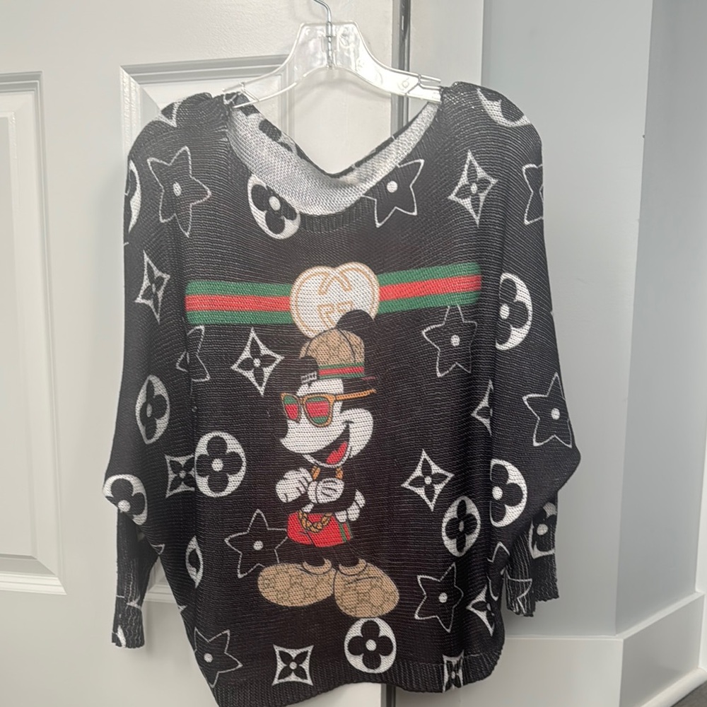 Black Graphic Sweater with Cartoon Design